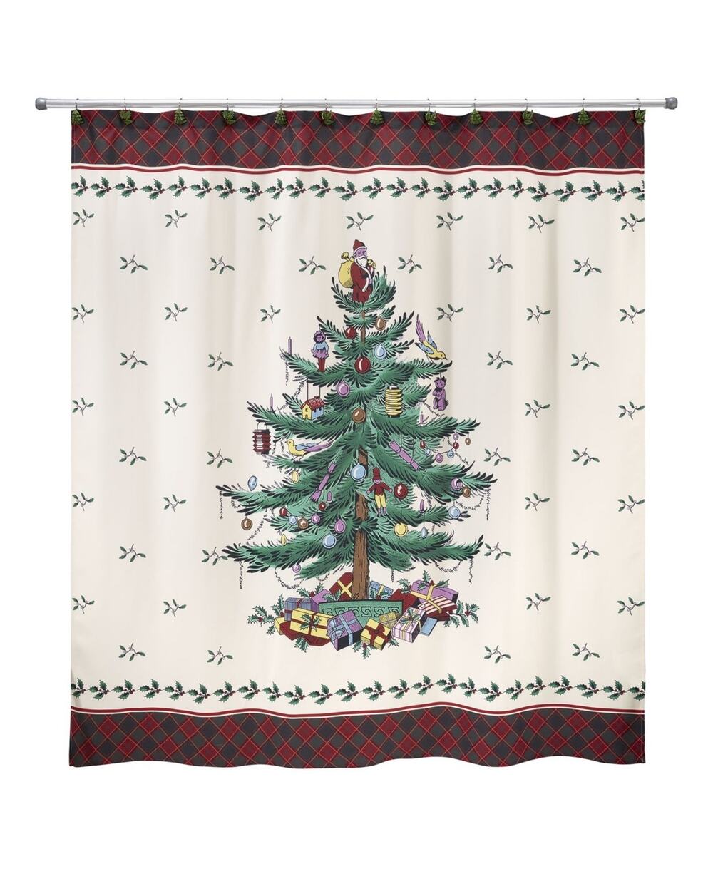 Spode Christmas Tree Tartan Shower Curtain 72x72 in. Multicolor Polyester Santa